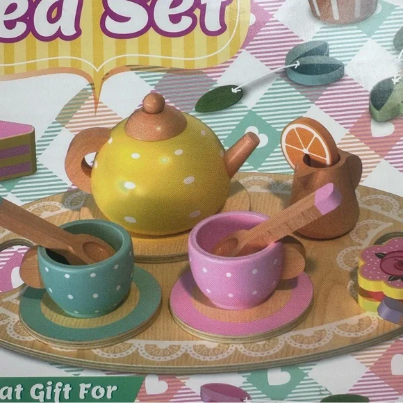 NEW Wooden Kids Tea Set Multicolor Montessori Pretend Play Toy - Picture 6 of 7